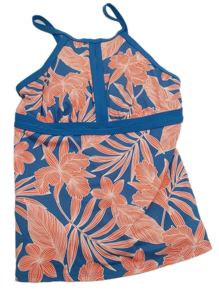 Lands' End Womenâs Tankini Size 6 High Neck Pink Blue Floral